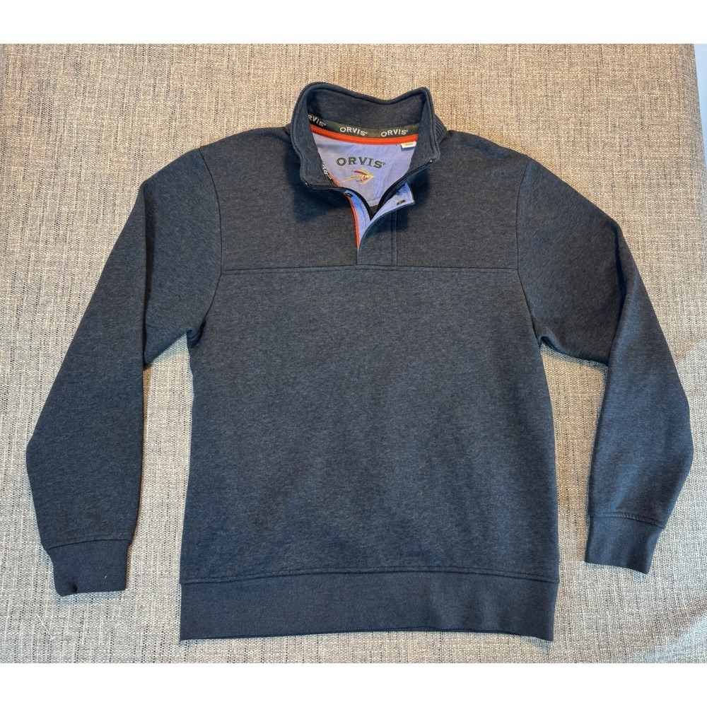 Orvis Men's Small Softest Tencel Blend 1/4 Zip‎ Pullover Denim Blue Long Sleeve